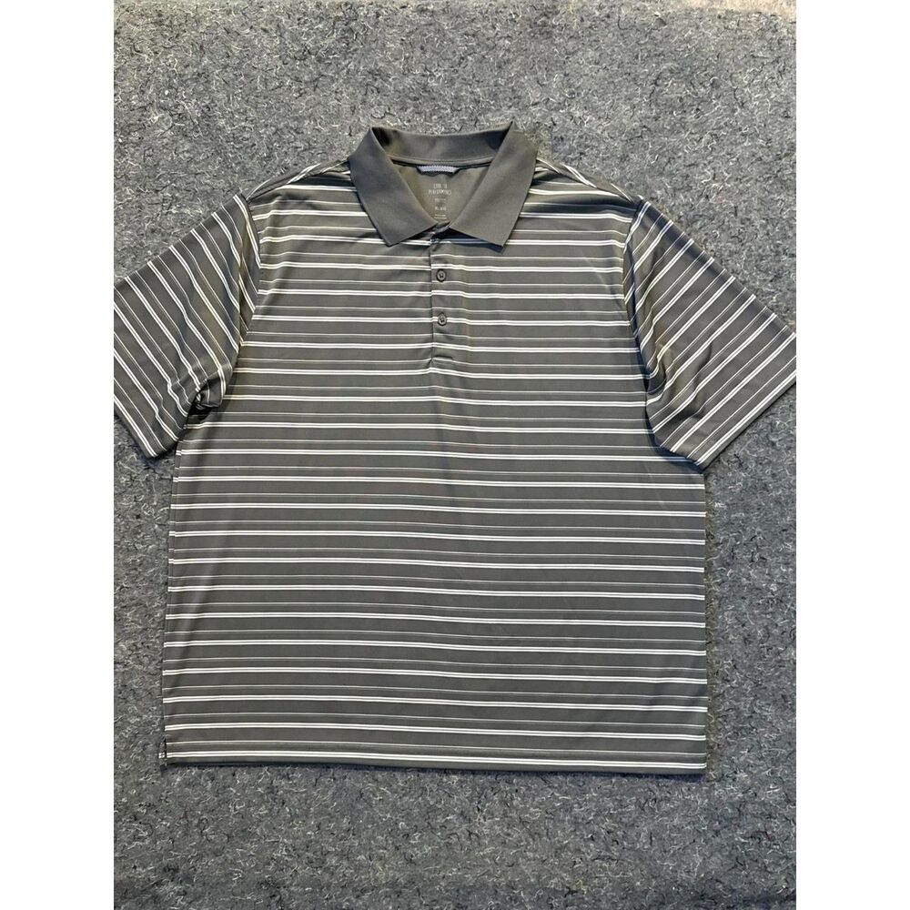 Haggar Cool 18 Performance Men’s Striped Polo Shirt – Gray – XL
